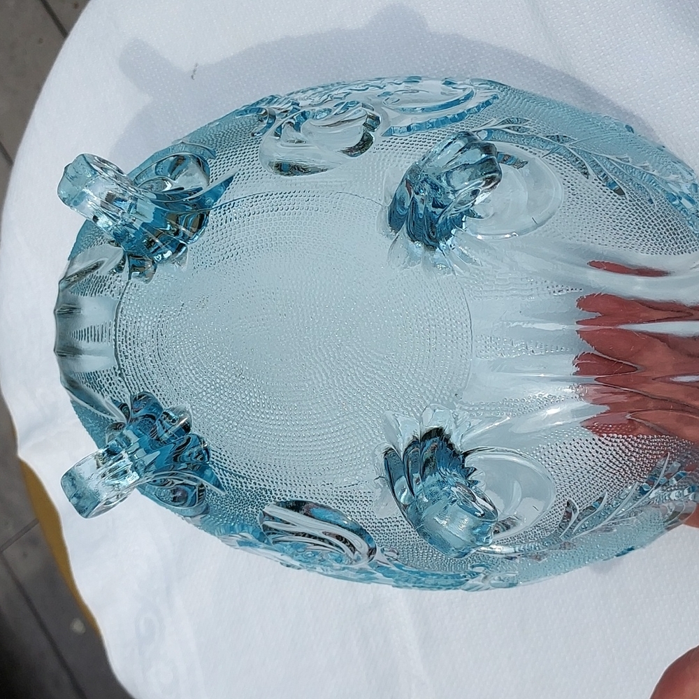 Vintage Jeannette mid century Pressed Glass Blue Footed Hombre  Compote Bowl MCM - Picture 12 of 17